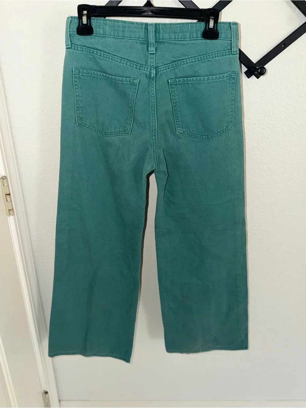 Old Navy Girls Size 16 High Rise Baggy Wide Leg Jeans Green Teal Denim